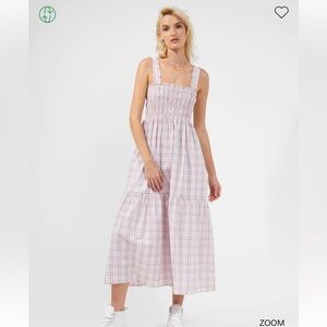 Cottagecore pastel plaid shirred maxi dress